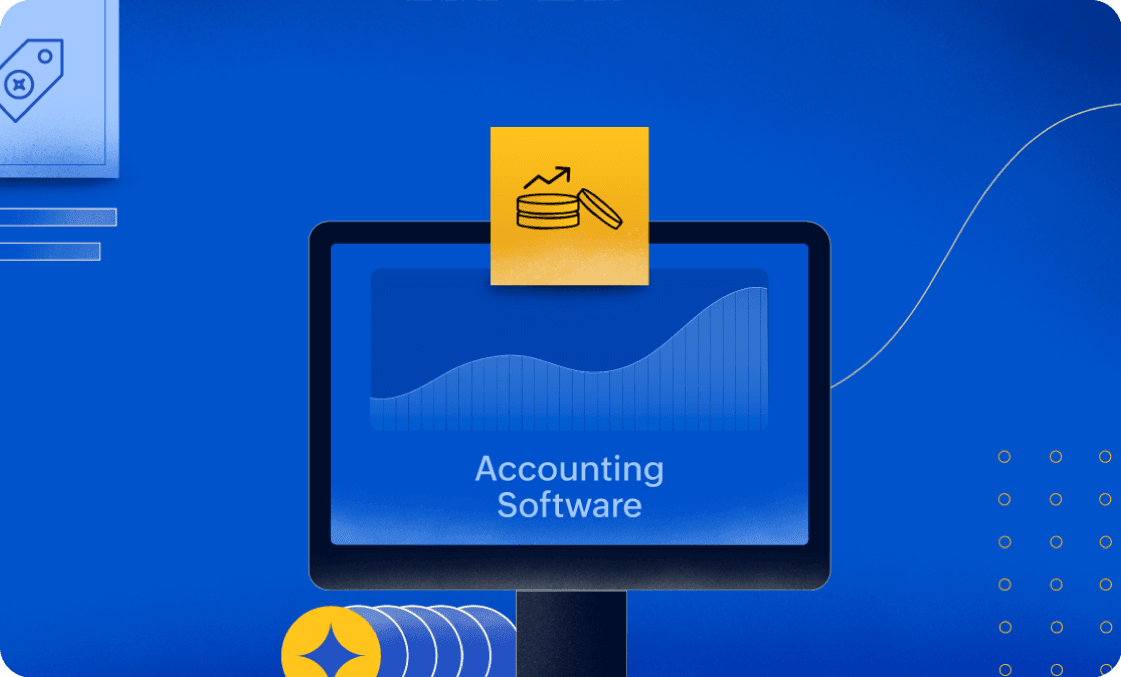 Laptop screen displaying accounting software along with a price increase icon.
