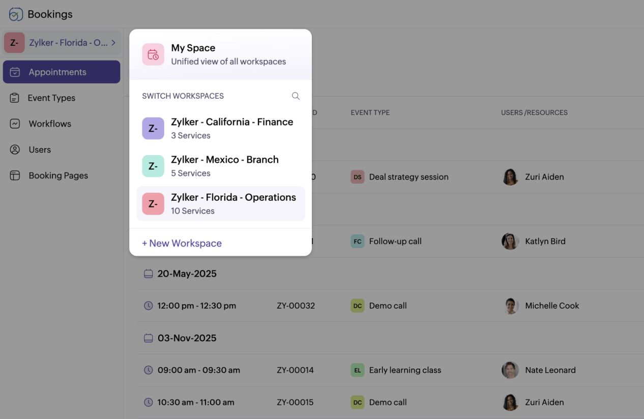 Workspace scheduling software Workspace appointment scheduling